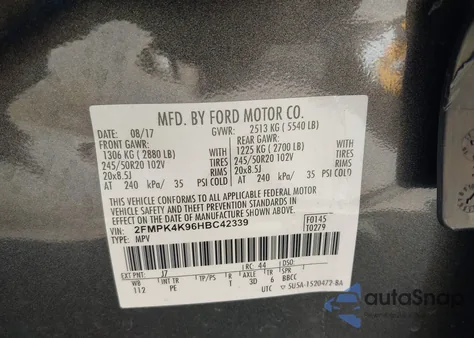 2017 Ford Edge Titanium z USA, uszkodzony, nr VIN 2FMPK4K96HBC42339